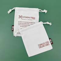Pochette à cordon en toile de coton personnalisée 18*20cm, sac de rangement réutilisable pour les glaçons en acier inoxydable pour whisky