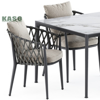 Chaise d'extérieur en bois tissé tissé Pe, terrasse tressée nordique, salle à manger en métal, chaise empilable en aluminium de jardin en teck et corde