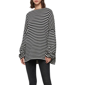 Cárdigan largo holgado salvajes a rayas con cuello redondo para mujer, Jersey informal con bordado de encaje, botones de lentejuelas de talla grande para invierno, novedad de 2019 - Product Image 1