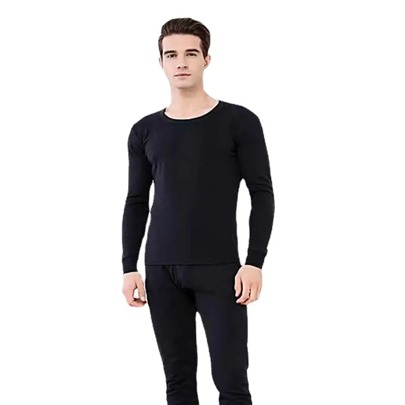 Wholesale High Quality Mens Autumn Winter Solid 2 Pcs Thermal Tops Pants Sets Thick Thermal Underwear Fleece Heated Long Johns