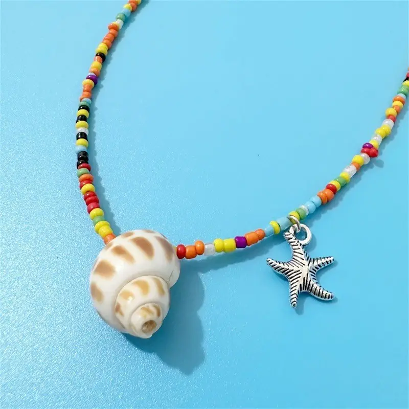 2024 Boho Conch Stern-Seefisch-Anhänger-Halsband Resort Muschel Perlen-Halsband Bohème Strandschmuck für Damen Mädchen