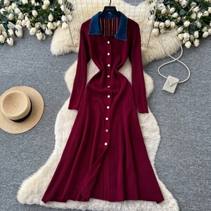 Abiti da Donna all'Ingrosso dalla Cina 2026: Vestito Vintage Francese Color-Block a <span class=keywords><strong>Maniche</strong></span> <span class=keywords><strong>Lunghe</strong></span> con Vita Definita, Abbigliamento Femminile Elegante da Ufficio - Product Image 1