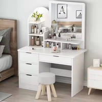 Table de maquillage moderne blanc chaud avec 2 à 4 tiroirs, miroir éclairé, luminosité à 3 niveaux, design modulaire, table de toilette pour chambre à coucher
