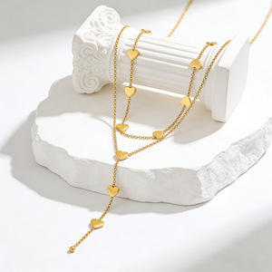 Collier chaîne de clavicule superposé en forme de cœur en acier inoxydable, bijou cadeau pour usage quotidien - Product Image 2