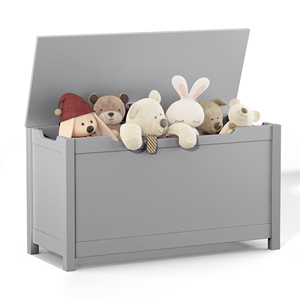<span class=keywords><strong>Coffre</strong></span> de rangement en bois pour jouets, finition grise, avec charnière sécurisée, organisateur de rangement pour enfants pour jouets, balles et livres - Product Image 1
