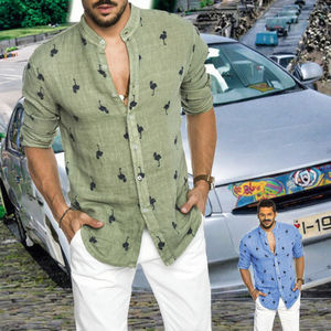 Camisa Casual de Manga Larga para Hombre con Estampado de Flamencos, Satén Ecológico, Estilo Moderno, Tallas Grandes, Tejido de Punto - Product Image 2