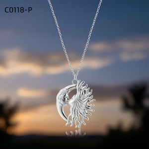 Amy Amy Fashion Pendant Necklace <b>Silver</b> Plated Moon Design Vintage Style For Women Everyday Wearing Gift Jewelry - Product Image 2