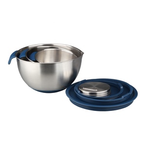 Professional <b>Kitchen</b> Mixing Bowls <b>Set</b> with Interchangeable Graters Nesting Metal Bowls with <b>Silicone</b> Handles and Lids - Product Image 5