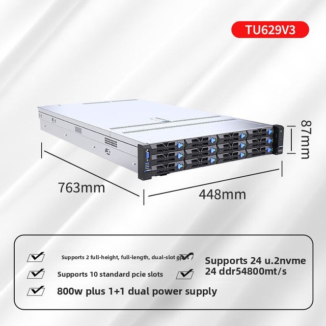 JIUTAI AI2U2A-10 2U Rack Server Dual  EPYC 9004 Turin 192 Cores Processor 24*DDR5 6400MHz RAM 12-Bay 3.5" HDD Barebone