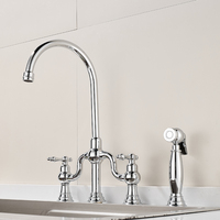 Robinet de cuisine moderne en céramique à double poignée avec douchette, chromé, eau chaude/froide, flexible, rotation à 360°, mitigeur d'évier en laiton robuste, facile à utiliser