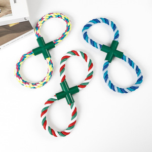 Jouet pour chien en corde de coton en forme de 8, jouet interactif à mâcher pour animaux de compagnie, taille moyenne, design à nœuds colorés pour chiens - Product Image 1