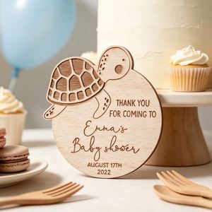Panneau en bois gravé au laser personnalisé tortue marine, cadeau de remerciement pour baby shower, souvenir de fête avec nom et date - Product Image 2