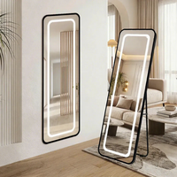 Miroir de maquillage LED pleine longueur avec interrupteur tactile, éclairage à 3 couleurs réglables, cadre en alliage d'aluminium, miroir mural ou sur pied
