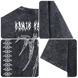 เสื้อยืดผ้าฝ้ายแท้พิมพ์ลายอนิเมะสไตล์วินเทจสีดำล้างสีลายการ์ตูน - Product Image 3