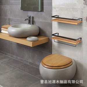 Drop shipping available for wooden wall-mounted towel <b>racks</b> and bathroom storage <b>shelves</b>. - Product Image 3