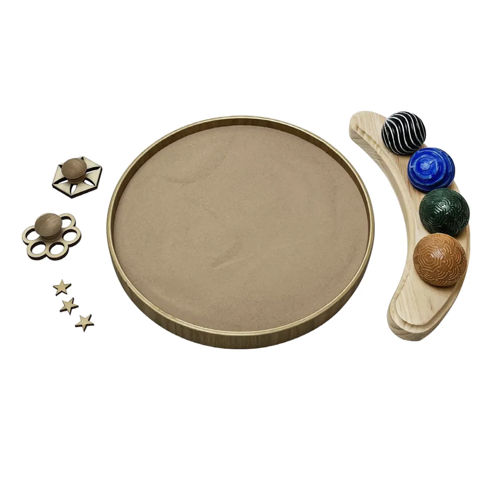 Natuurlijke Zand 4 Stempel Bollen Grote Ronde 30Cm Hout Lade Japanse Decoratieve Lade Mini Zen Tuin Bal Kit