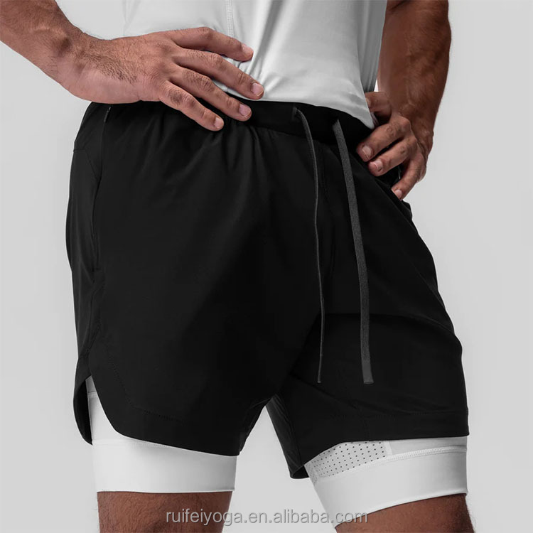 New Arrival Custom Logo Active Wear Nylon Compression 2 in 1 Athletic Fitness Gym Mens Workout Running Shorts With 7'' Liner