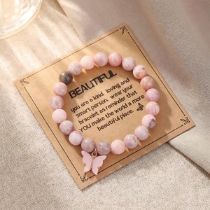 Natural Stone Beaded <b>Bracelet</b> Pink Butterfly <b>Turtle</b> Pendant Inspirational Jewelry Gift for Women - Product Image 2