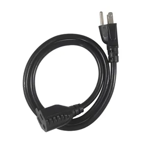 Factory Direct US Black NEMA 5-15P to NEMA 5-15R 16 AWG 3C Indoor outdoor Extension AV power Cord