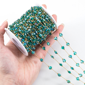 Chaîne à maillons en perles de cristal facettées, styles cœur et fleur, plaqué or 18 carats PVD, acier inoxydable, unisexe |   Par mètre pour la fabrication de bijoux - Product Image 3