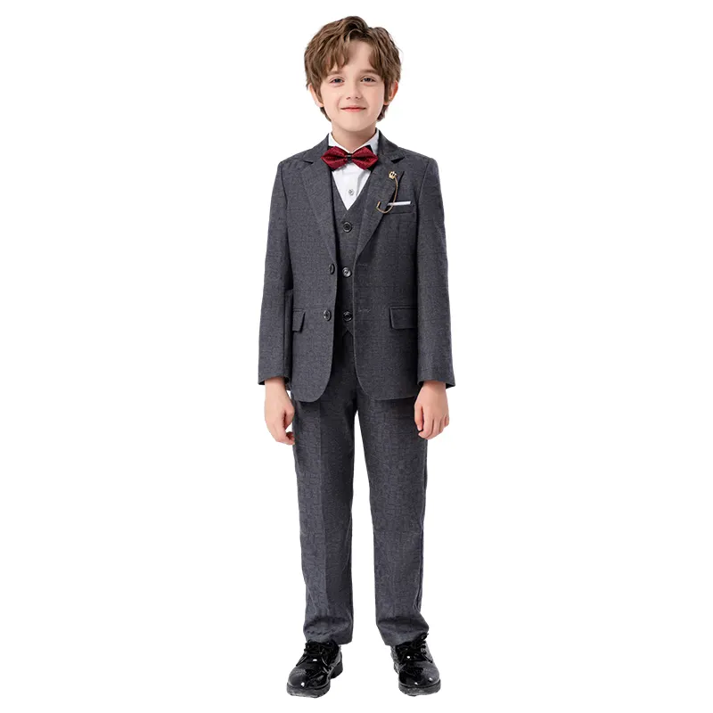 Sıcak yeni erkek sonbahar erkek takım elbise parti giyim uzun kollu ekose Blazers yelek kravat pantolon 4 adet erkek elbise Suit