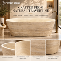 Baignoire ovale autoportante en travertin beige de luxe PerfectStone, tailles personnalisées, pierre naturelle, pour hôtel, villa, salle de bain