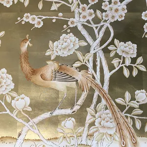 Chinoiserie peint à la main peint sur or métallique doré soie