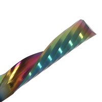 Fraise à queue à une dent en carbure monobloc, revêtement DLC arc-en-ciel, pour découpe CNC de l'acrylique, du PVC, de l'aluminium et du bois