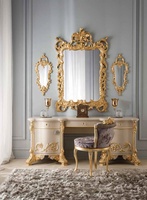 Ensemble de meubles de chambre à coucher entièrement doré, Table de Console royale, en bois massif Antique avec miroir et penderie