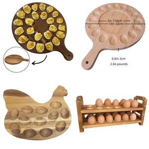 Acacia Double-sided 24 Holes Wooden Cutting Board Egg Tray Egg Holder Countertop Deviled Egg Platter