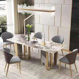 Mesa <span class=keywords><strong>de</strong></span> comedor y silla con placa <span class=keywords><strong>de</strong></span> roca <span class=keywords><strong>de</strong></span> <span class=keywords><strong>cara</strong></span> brillante italiana, combinación <span class=keywords><strong>de</strong></span> piedra <span class=keywords><strong>de</strong></span> lujo, mesa <span class=keywords><strong>de</strong></span> comedor familiar <span class=keywords><strong>Pandora</strong></span> simple moderna - Product Image 1
