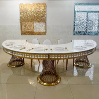 Table de salle à manger ronde moderne de luxe en verre doré et acier inoxydable pour événements en plein air, parcs, mariages et réceptions