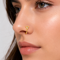 Bague de nez factice en cuivre plaqué or CRYSPURE, sans perçage, en forme de U, avec zircon, lune, étoile, tulipe, cœur, bijou corporel à clipser, vente en gros