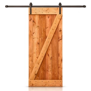 Porte coulissante de grange GUJIE Z en <span class=keywords><strong>bois</strong></span> de pin noueux teinté, étanche, pour salon de style farmhouse, avec kit de quincaillerie DIY - Product Image 1