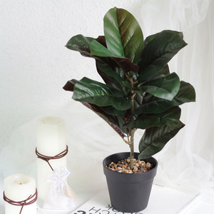 Árbol artificial de hoja de violín en maceta pequeña con base de piedra y maceta de cerámica para decoración de sala de estar - Product Image 4