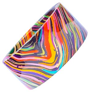 Brazalete de Laca Hecho a Mano Royal Juli Kada con Base Negra Artística y Ondas Coloridas Brillantes, Accesorio de Moda Étnica, 1 Pieza - Product Image 3