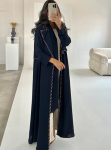 Abaya Leduo personnalisée, bleu marine, brodée à la main, respirante, longue, style ample, pour l'été, pour femmes musulmanes. - Product Image 2