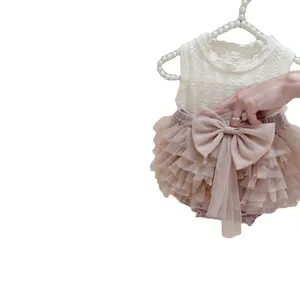 Shuoyang Summer sweet sister girls summer knitted hollowed-out vest girl baby puffy tutu skirt fashion set