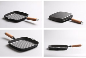 Factory Wholesale Household Kitchen Square Mini Cast Iron Non-stick BBQ Griddle - Wood Handle Frying <strong>Pan</strong> - Product Image 4