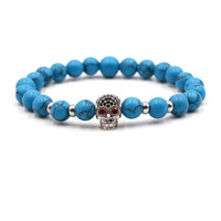 Nouveauté : Bracelet extensible perlé en turquoise bleue de 8 mm avec micro-incrustations de zircon noir, idéal pour les cadeaux – Notre meilleure vente