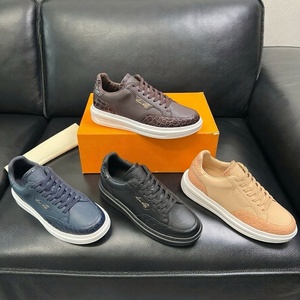 Baskets plateforme en cuir grain croco de haute qualité pour hommes, style designer, à lacets, semelle épaisse, chaussures décontractées et habillées pour le printemps et l'automne - Product Image 3
