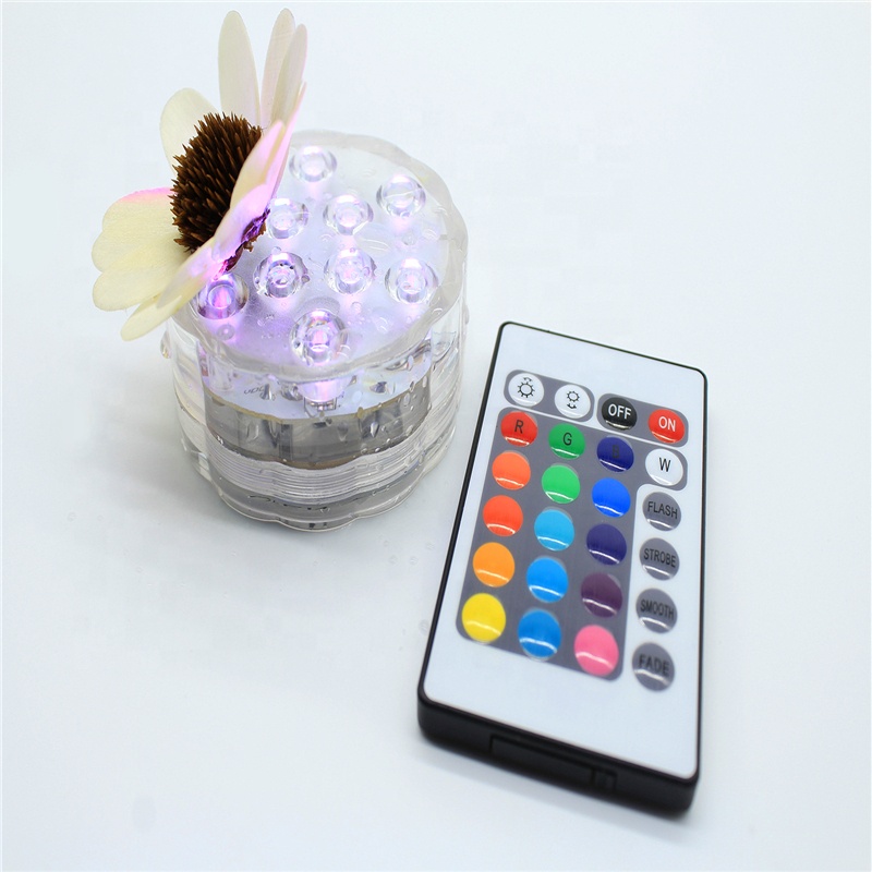 High quality waterproof IP68 3aaa battery operated led 10 leds rgb submersible pool lights with 24 keys IR remote for fish tank