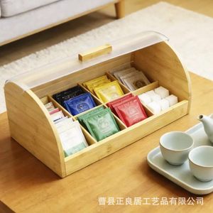 <b>Bamboo</b> Lid Bread Box Acrylic Storage <b>Container</b> For Kitchen Home Use Rectangle Shape With One Layer Design - Product Image 2