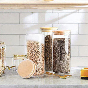 Bocaux en verre borosilicate de qualité alimentaire en gros avec pot à épices en verre transparent et couvercle en bambou - Product Image 2