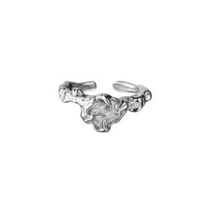 Bague ouverte réglable pour femme en acier inoxydable Y2K, style irrégulier, avec zircon incrusté et texture irrégulière - Product Image 5