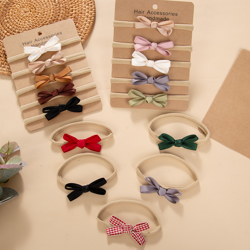 Set Of 5 Sweet Lovely Baby Girl Hairband Headwear Infant Hair Accessories-nylon Headbands Best Selling Set Of 5 Baby Bows