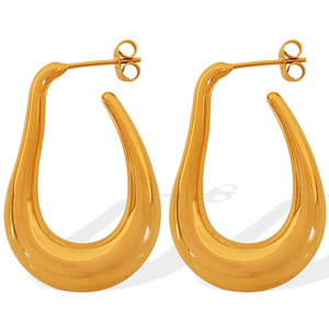 U-Shaped Geometric Hoop Earrings Gold <b>Large</b> And Small Size Party Jewelry Titanium Steel Hollow Design Fashion Earrings - Product Image 4