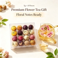 Lot de 8 mini-boules de thé fleuri en gros, 5g, en tube de verre, fleurs séchées, 8 saveurs, cadeau naturel personnalisé