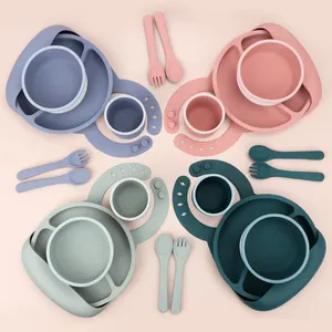 Baby Bowls Voeding Set Ons Gefabriceerde Peuter Bpa Gratis Kinderen Siliconen Baby Silikon Spenen Voedingsset 6 Stuks Met Sippy Cup