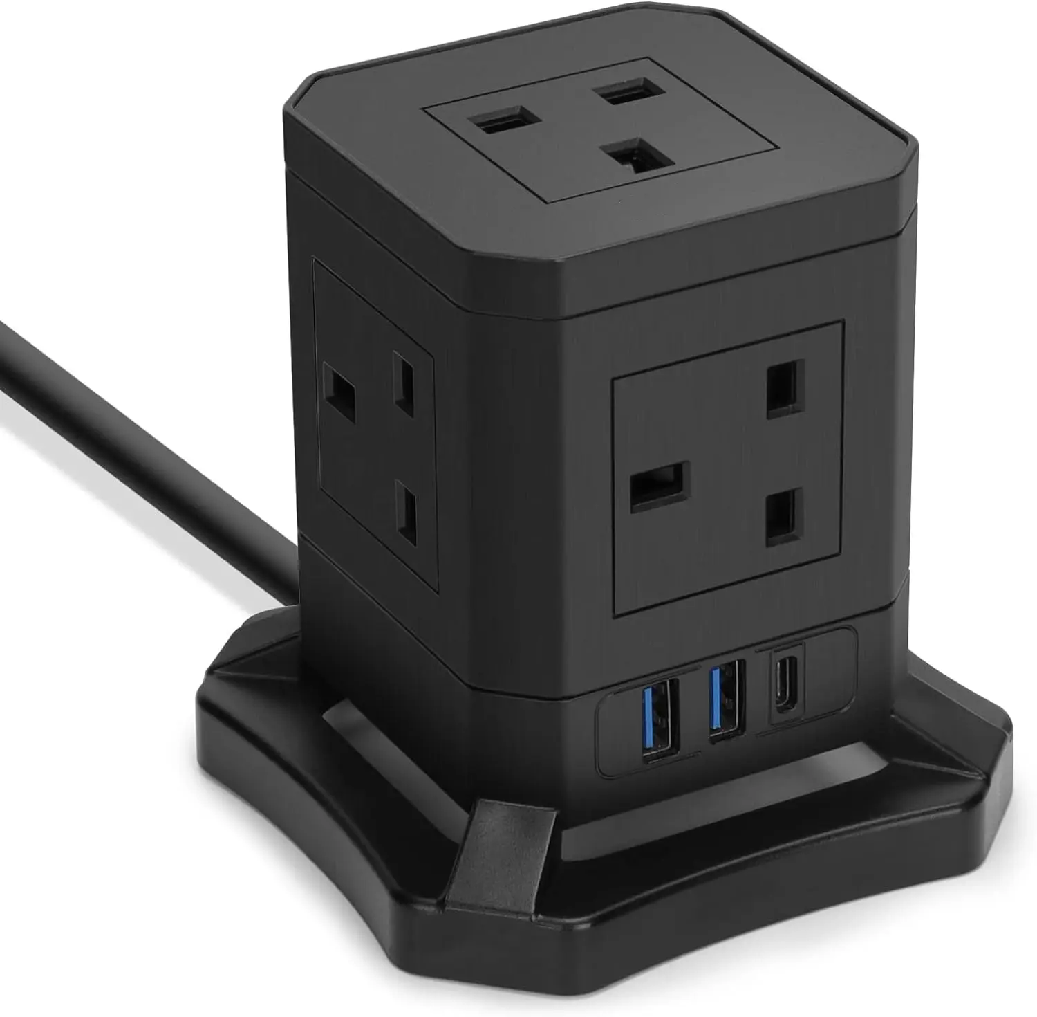 Cube удлинитель 5 Way Plug с 3 портами USB (1 USB-C),UK удлинитель питания с переключателем 2 м удлинитель для домашнего офиса общежитие